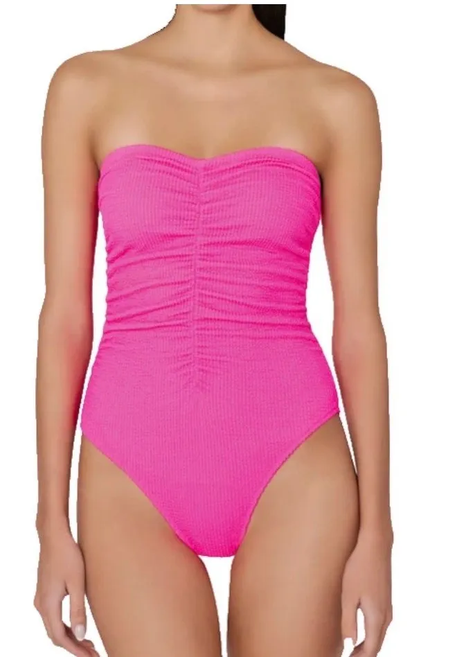 Milly Textured Ruched Strapless One-Piece Swimsuit NWT Sz L