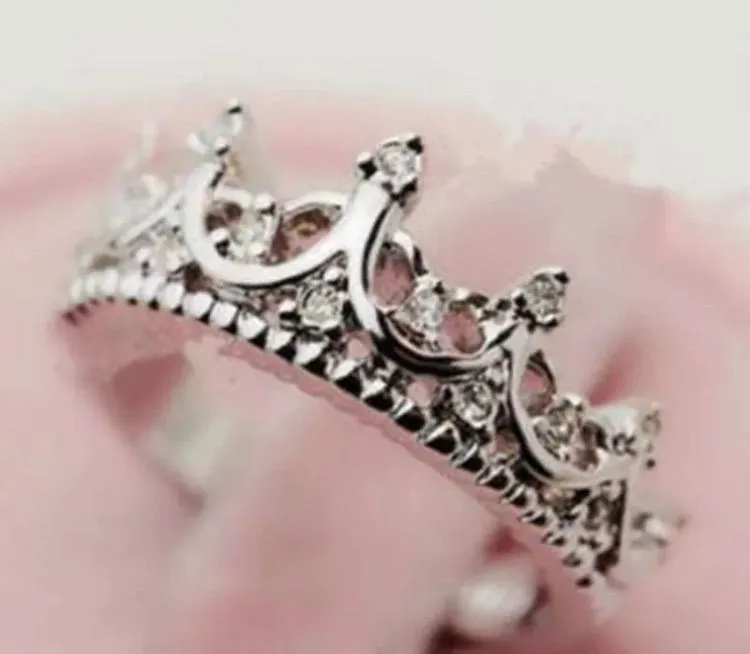 Silver Rhinestone Princess Crown Ring