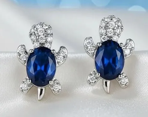 Blue Turtle Crystal Stud Earrings