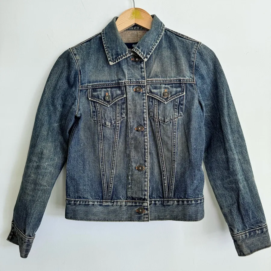Vintage 200”s Gap Denim Jean Jacket Dark Mud Wash Preppy Size S Y2K