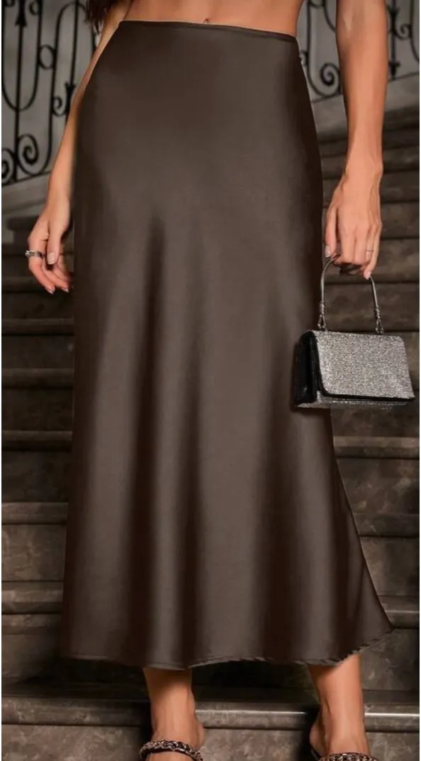 Glamine Women's Solid Color Satin Casual Skirt
