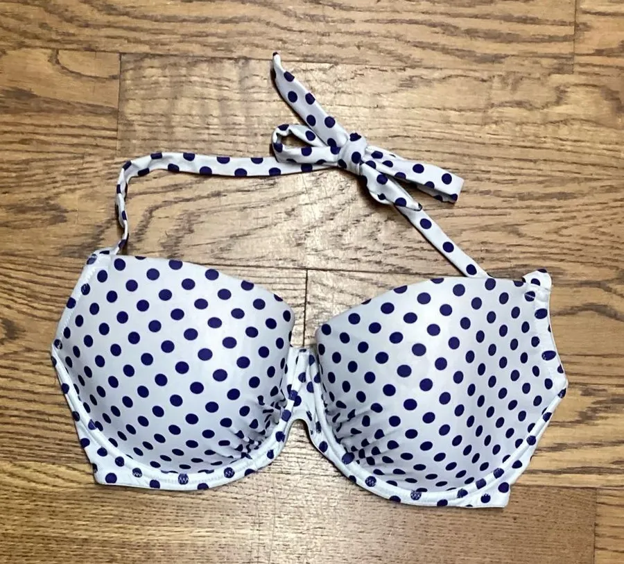 Wolf & Whistle halter bikini top Navy on white polka dots. 36F Blue Size undefined