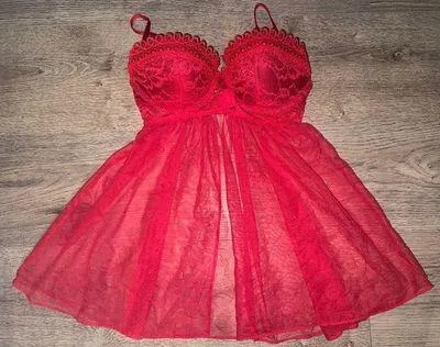 Victoria’s Secret Red Lacy Baby Doll Mini Lingerie Dress 34C