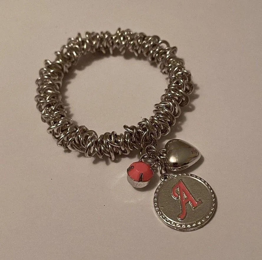 Women’s Stretchy Bracelet Silver Tone / Pink Initial / Letter A