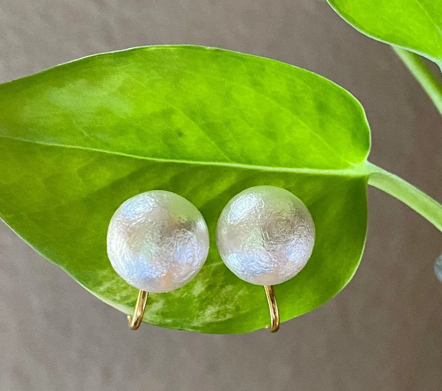 Cotton Pearl Earrings Chic & Elegant Style White