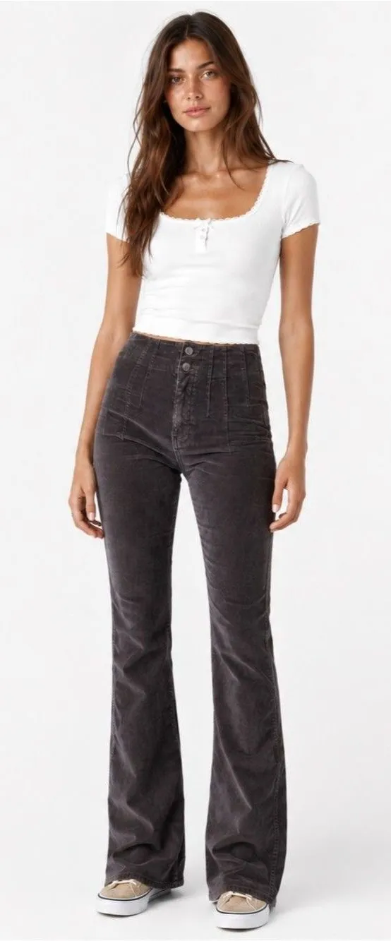 Free People We The Free Jayde Corduroy Flare Pants Gray Size 29 Boho Y2K Neutral
