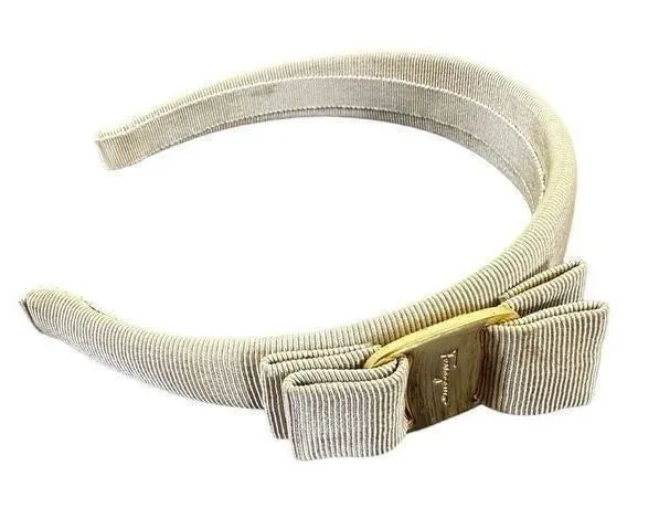 Ferragamo Vara Nylon Headband Cream With Certificate of Authenticity
