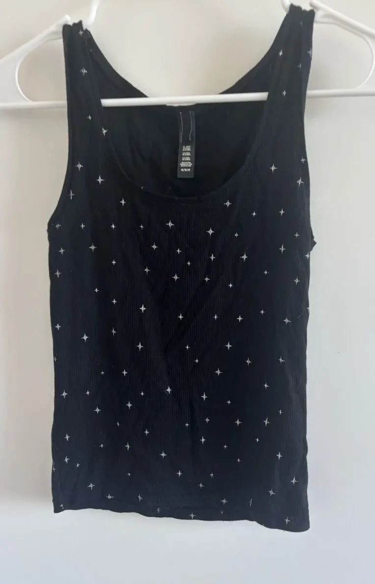 SKIMS Black Star-Print Ribbed Tank Top