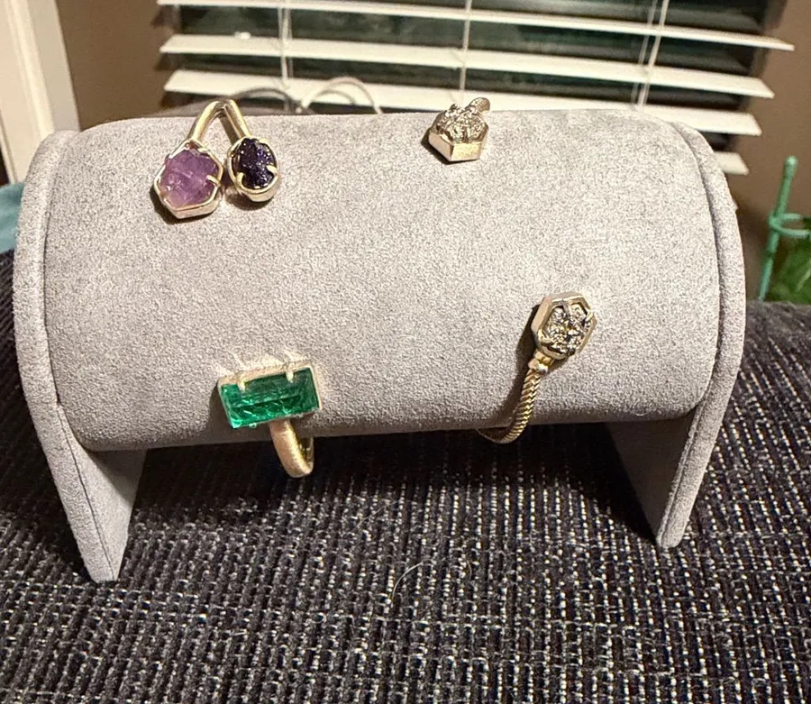 Two Kendra Scott Gold Bracelets Green and Purple Gem Accents / druzy cuff