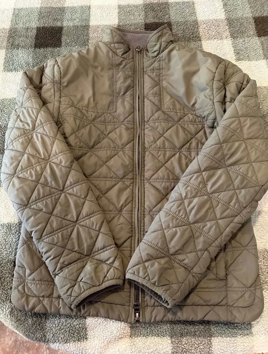Duck Head Womens XS Quilted Jacket Olive Green Full Zip Plaid Lined Mock Neck