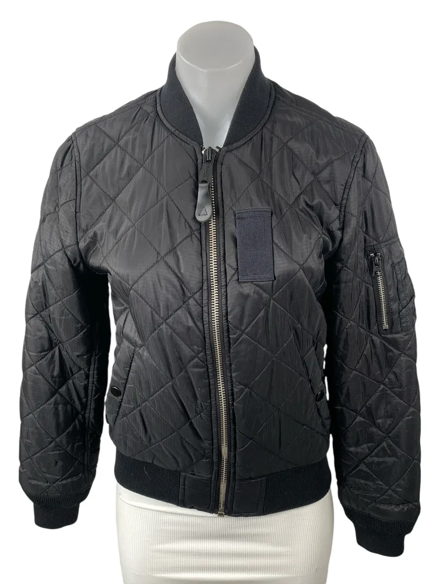 Alpha Industries MA-1 Diamond Black Quilted Long Sleeve Bomber Coat Jacket Sz S