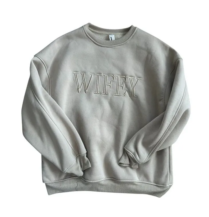 MISSGUIDED Wifey Collegiate Style Beige Sweatshirt Size Medium