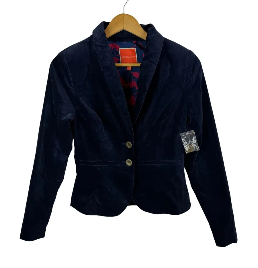 ModCloth Velvet Blazer Jacket Small Cat Print Lining Classic Preppy Academia