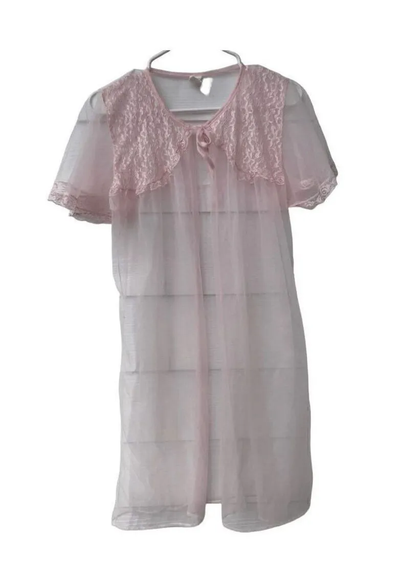 VTG 70s nightie pastel pink Peignoir size XL Pink
