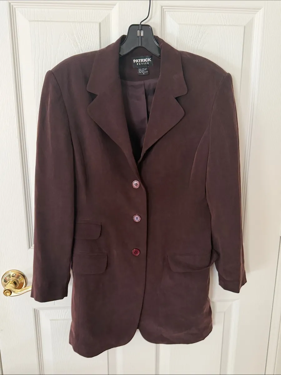Vintage Patrick Petite Women's burgundy Suede Blazer Jacket silk small Brown