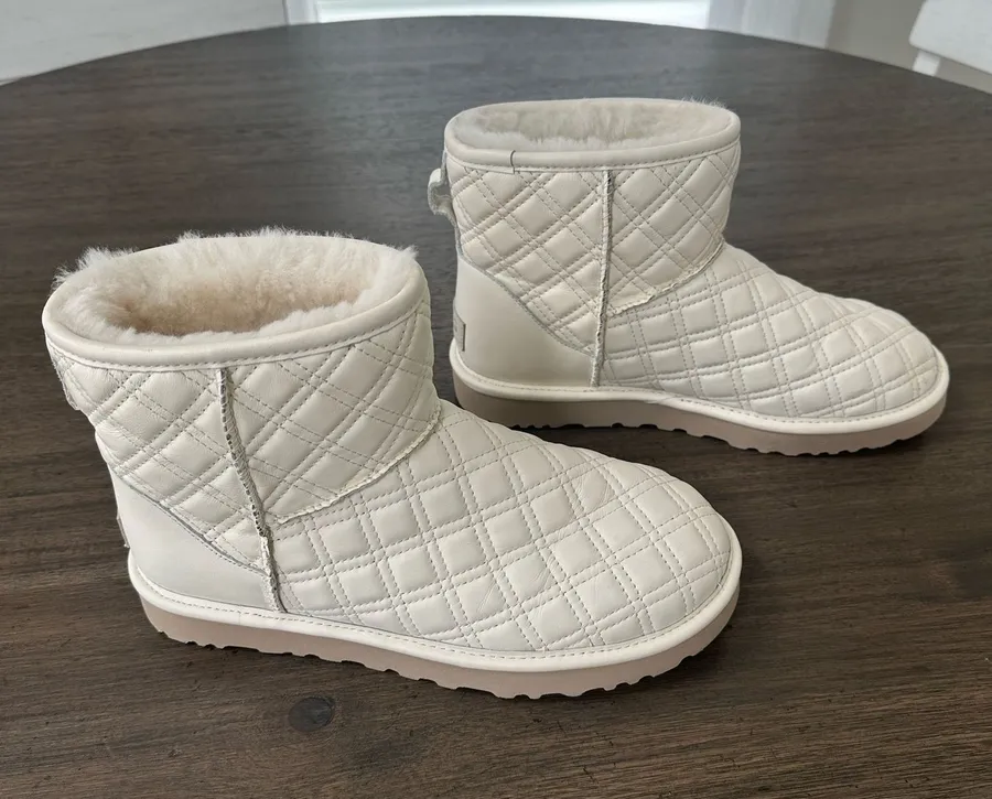 UGG Cream Quilted Plush-Lined Shearling Short Booties