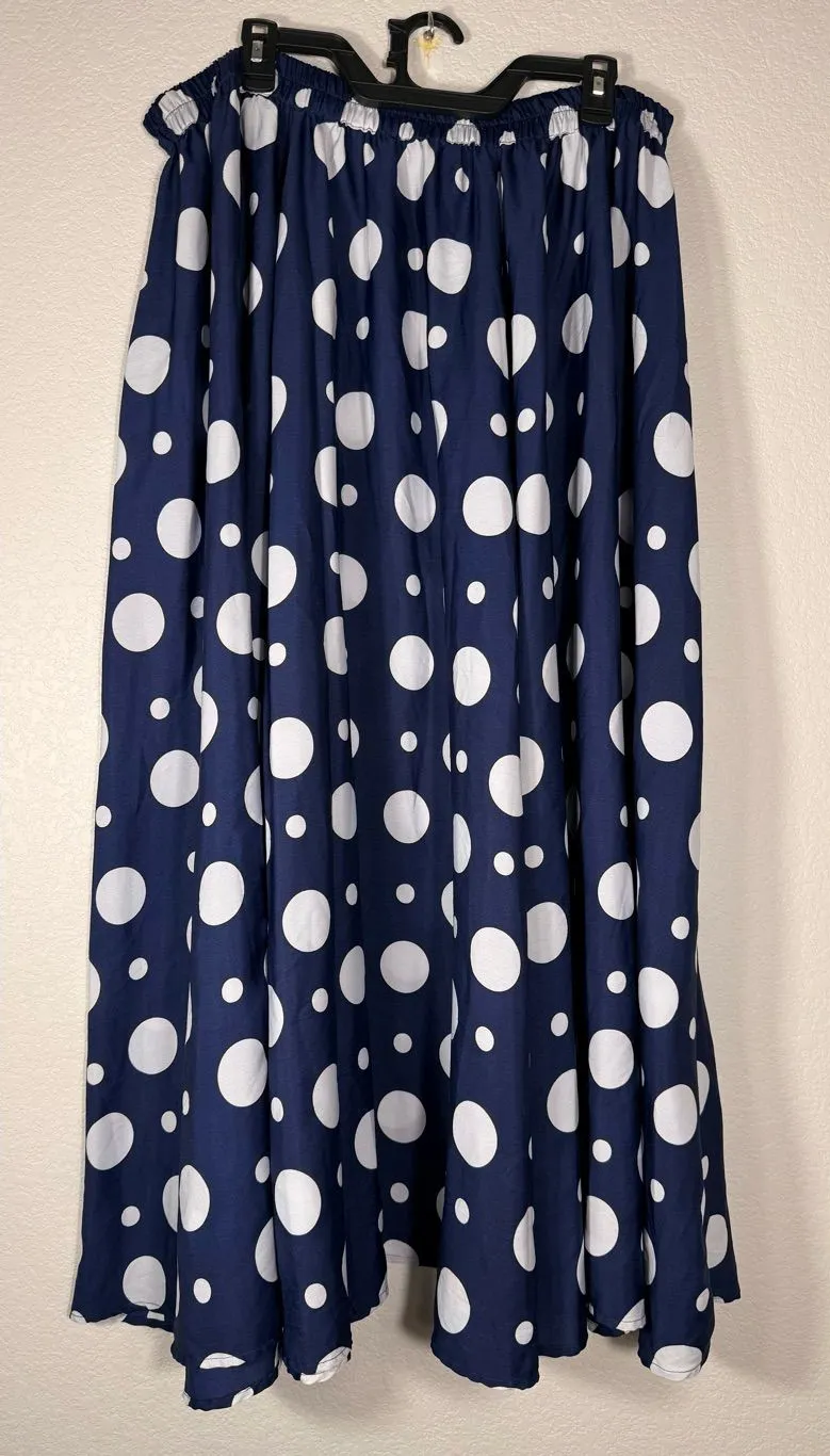 Mlle Gabrielle Navy and White Polka Dot Maxi Skirt