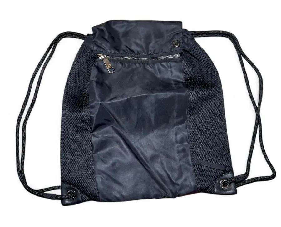 Lululemon Black Drawstring Backpack Gym Sack Lightweight Nylon Bag with Zip Pock