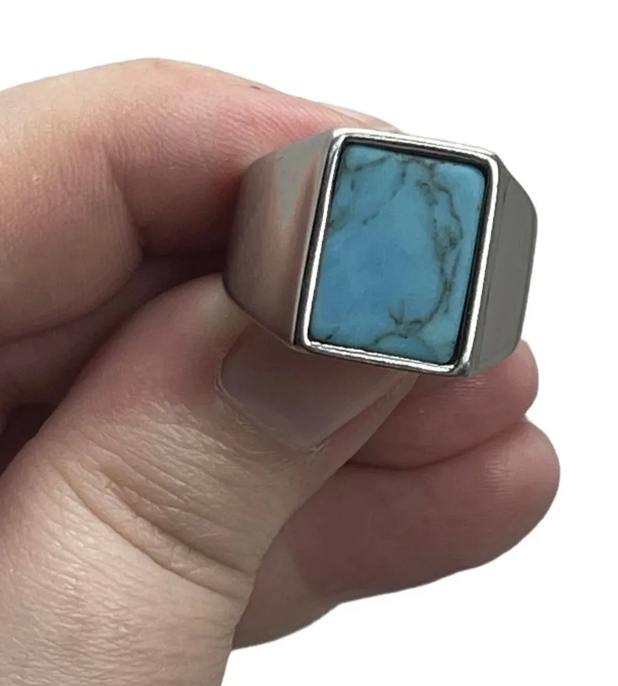 Vitaly “Lastra” Silver Stainless Steel Size 10 Ring Streetwear Minimal Turquoise