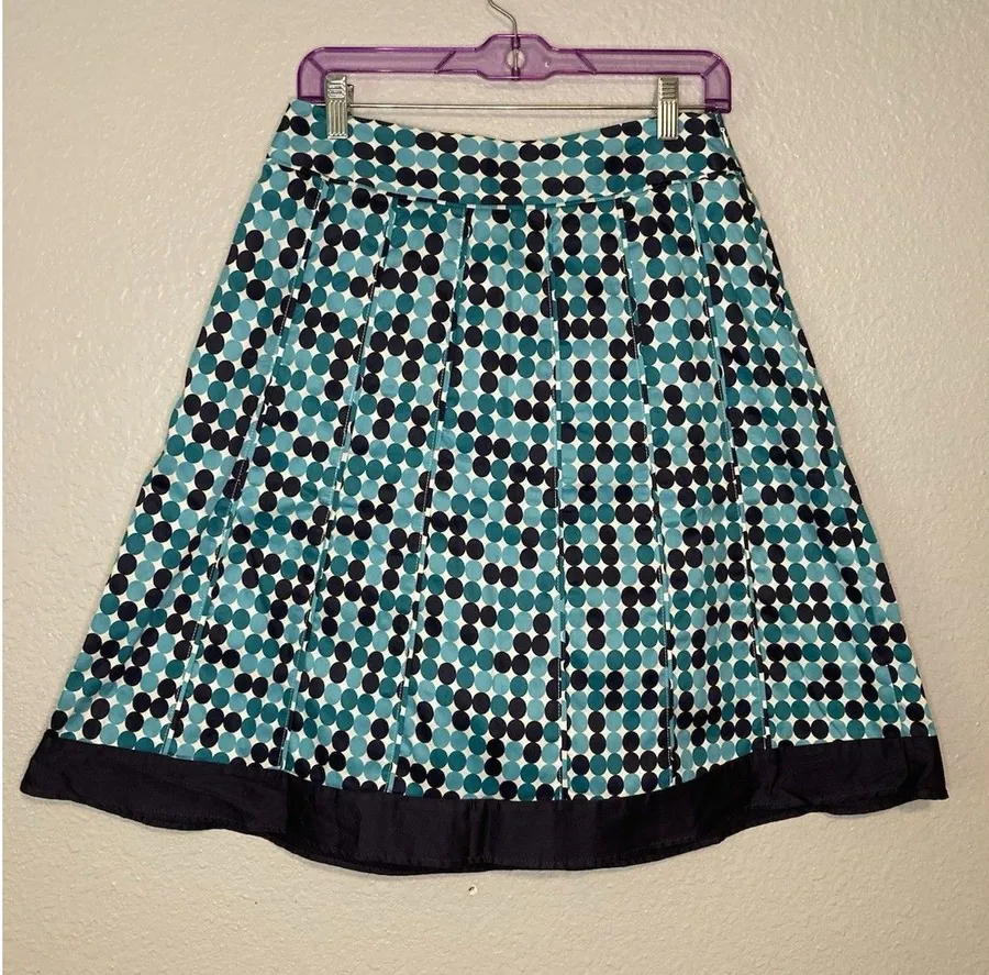 Flare Skirt Women's 6 Blue Polka Dot A-Line 100% Cotton Artsy Geometric Funky