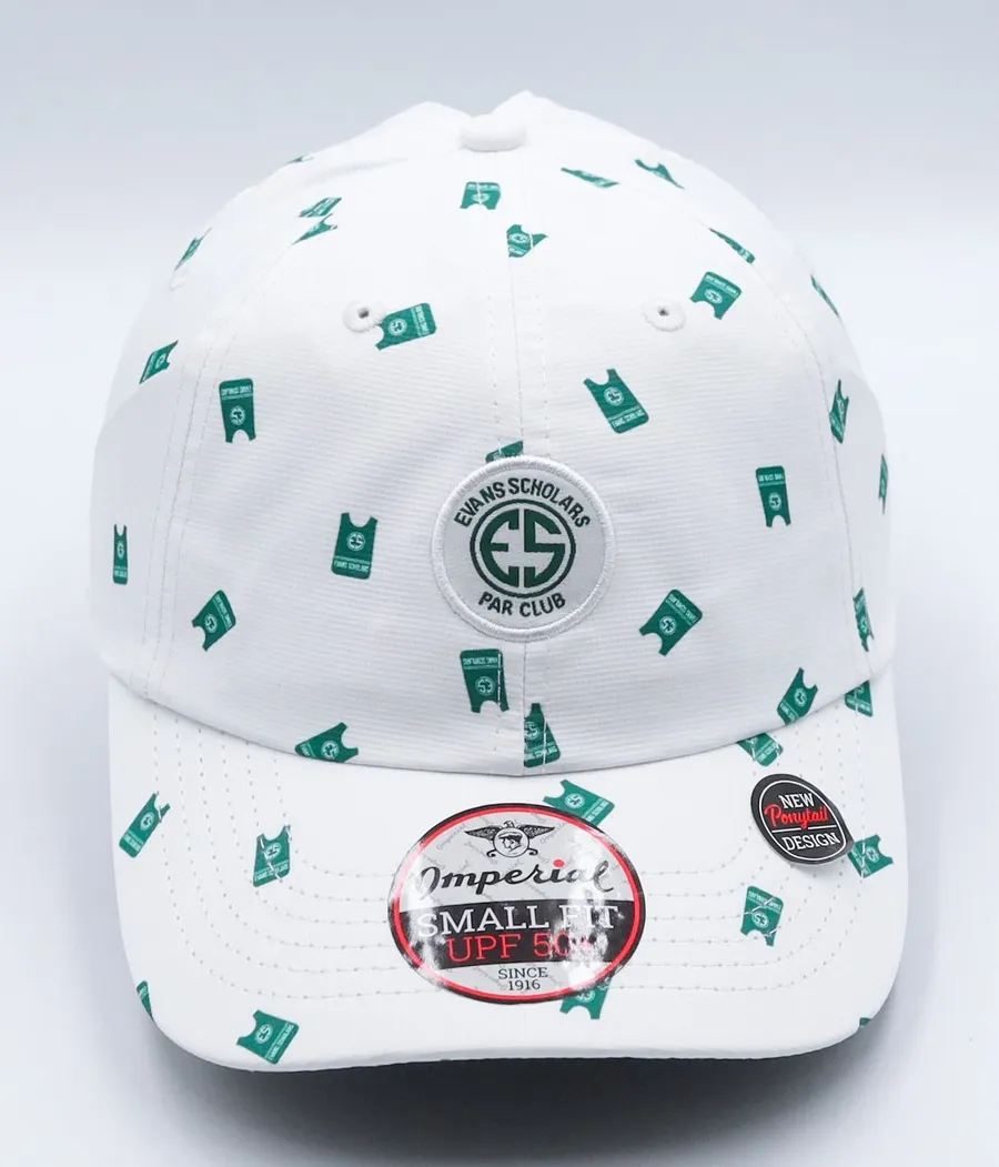 Imperial Evans Scholars Par Club Hat Womens Small White Green Ponytail UPF 50+