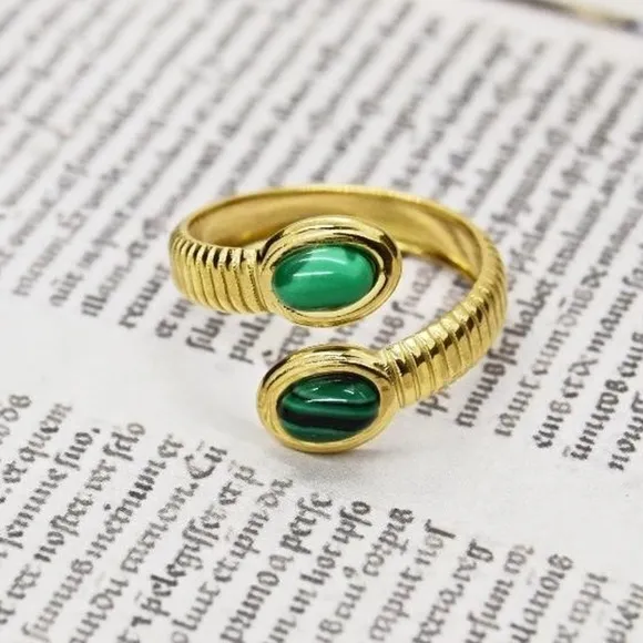 Retro Gold Band Ring Green Size 8
