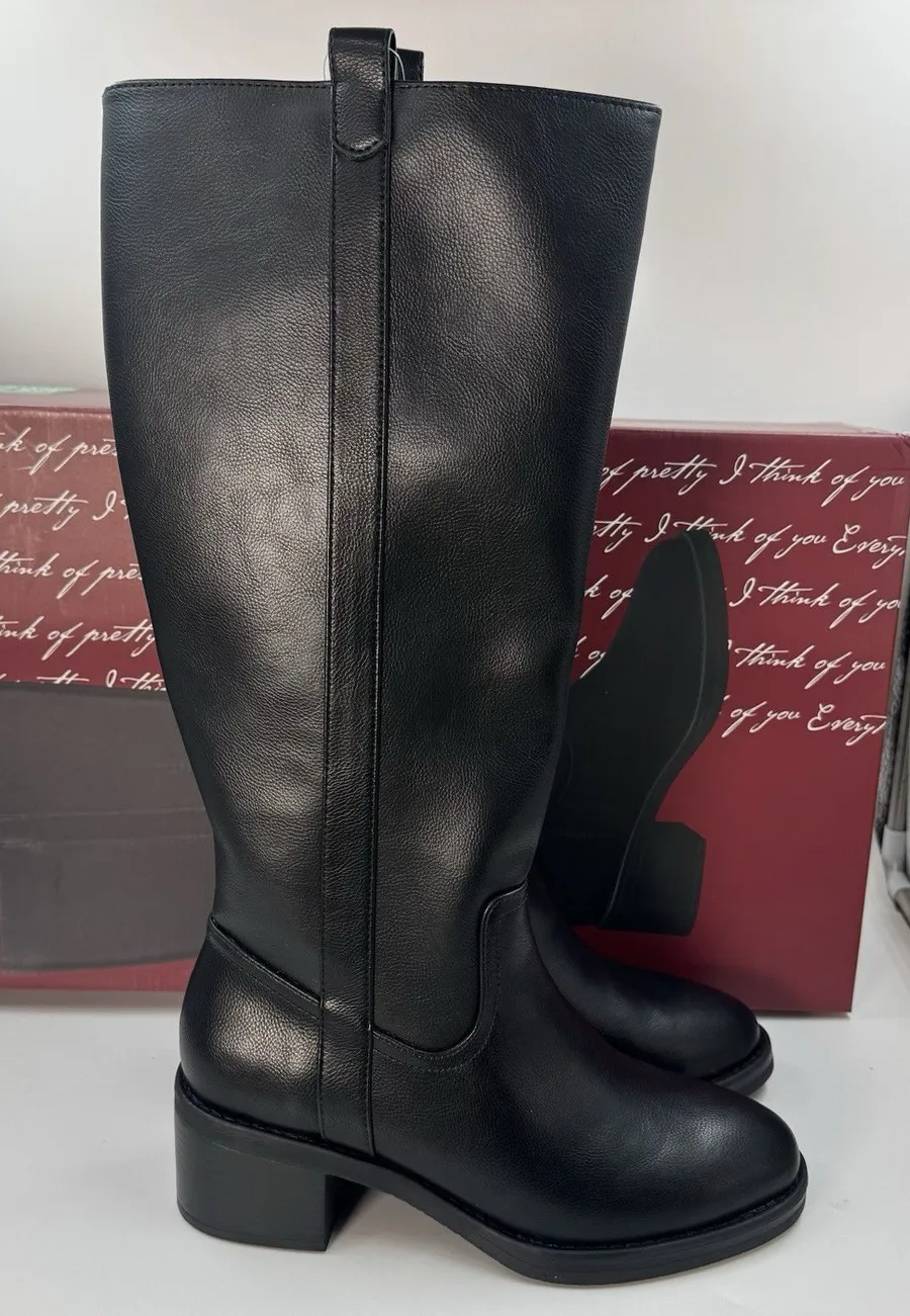 Kensie Naya B Women’s Black Knee High Boots Size 7.5 Side Zip Block Heel NWT