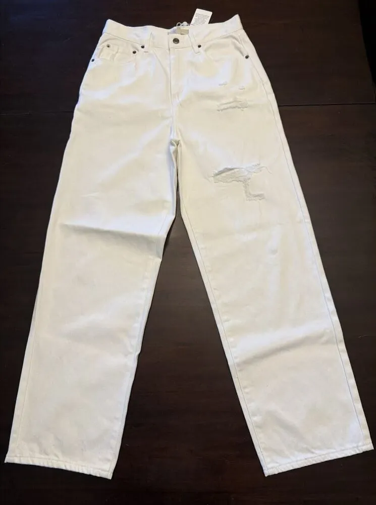 Chelsea & Violet Jeans High Rise Dad White Denim Distressed Size 29