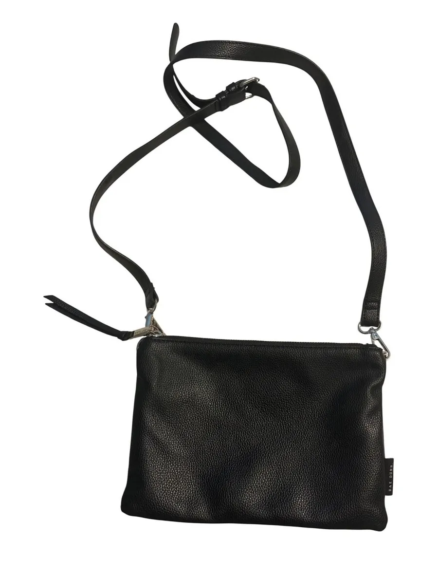 Rae Dunn Crossbody Bag Minimalist Pebbled Black Silver Hardware Striped OS