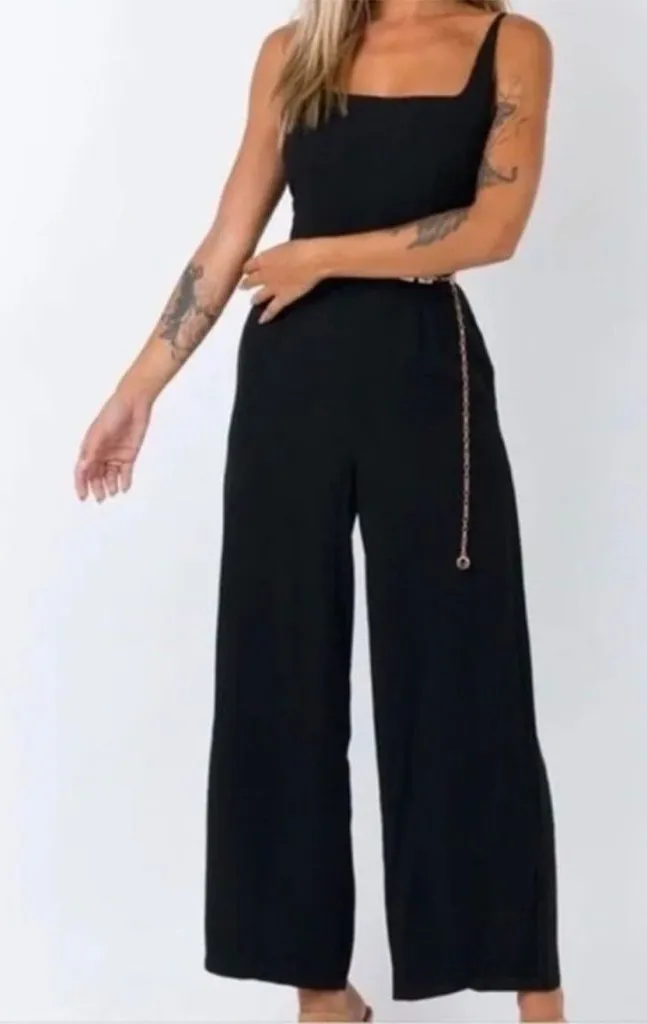 Princess Polly Elegant Black Makan Wide Leg Jumpsuit Size 6