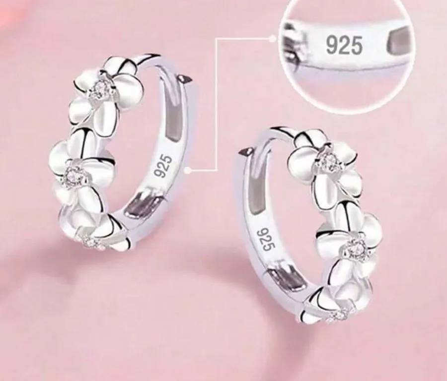 NWOT 925 Sterling Silver Floral Hoop Earrings in Silver