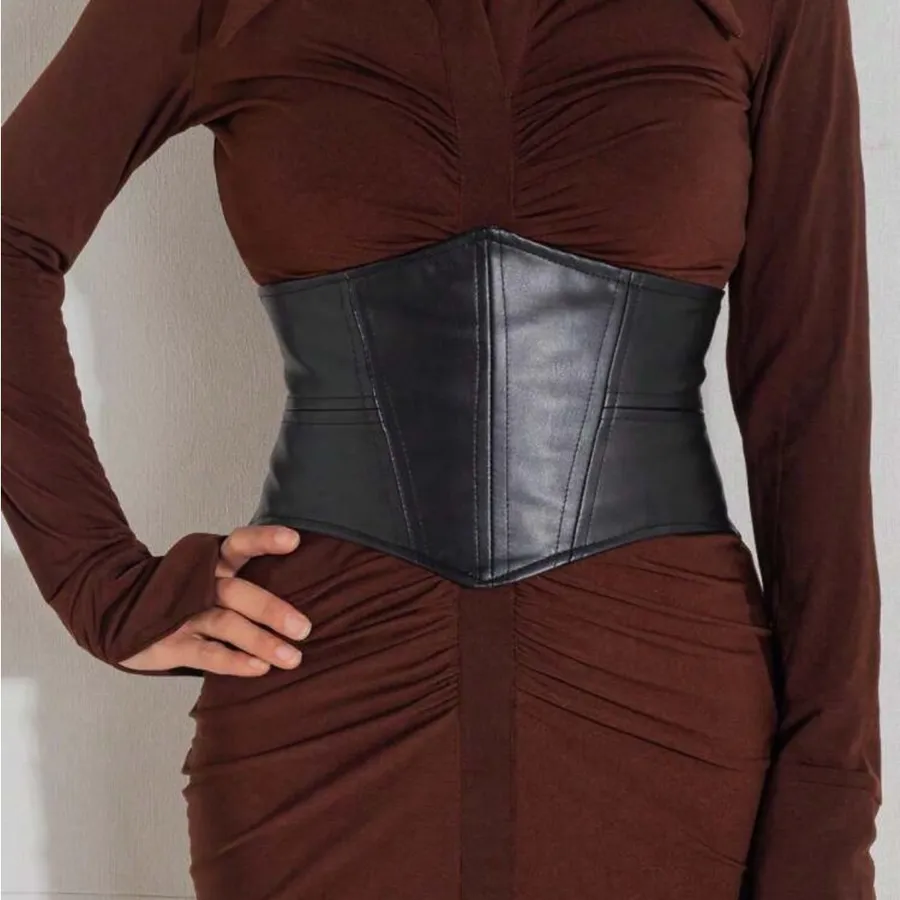 Black Corset Belt Faux Leather New