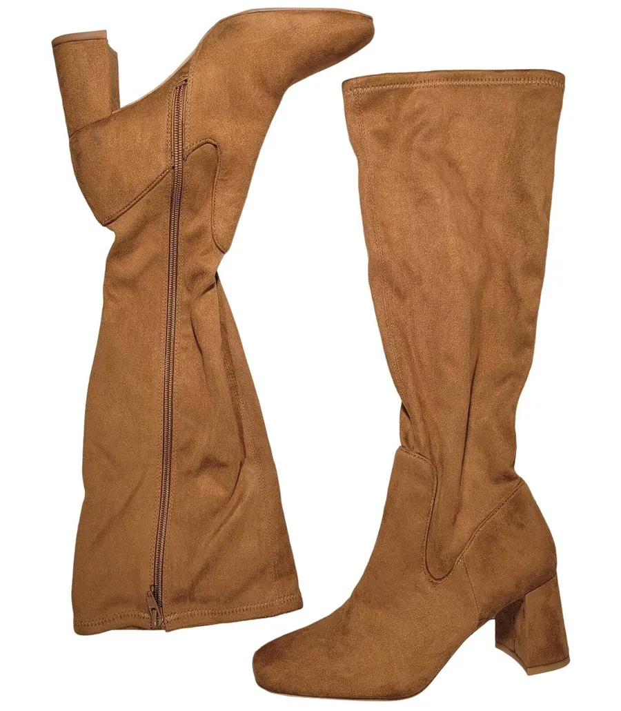 Nordstrom Rack Tan Suede Square Toe Block Heel Knee High Boots Women Size 5