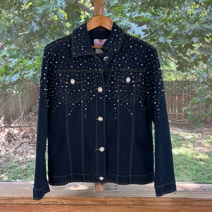Quacker Factory Women's Black Rhinestone Embellished Jacket Size XS