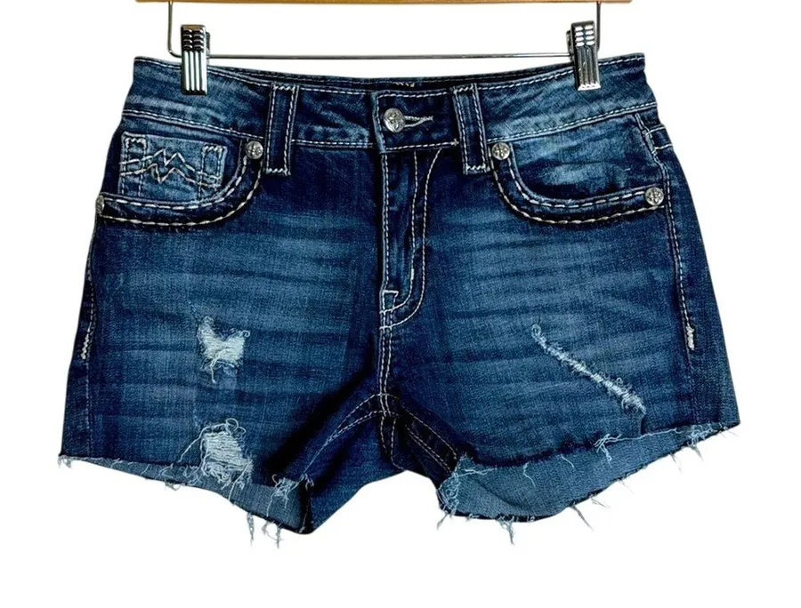 Miss Me Women's Distressed Embellished Denim Shorts Blue Size 26
