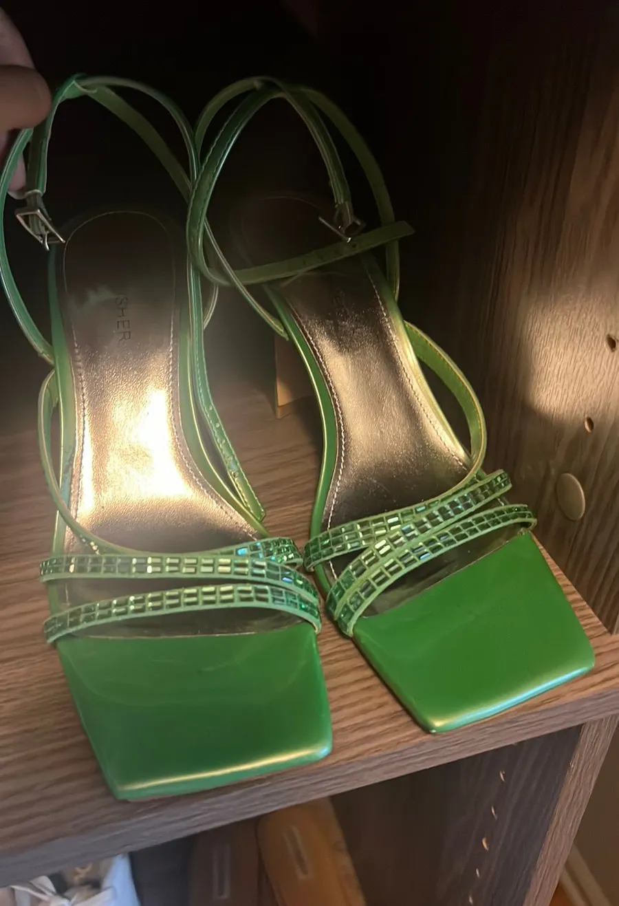 Emerald Green Open-Toe Heels – Size 8.5