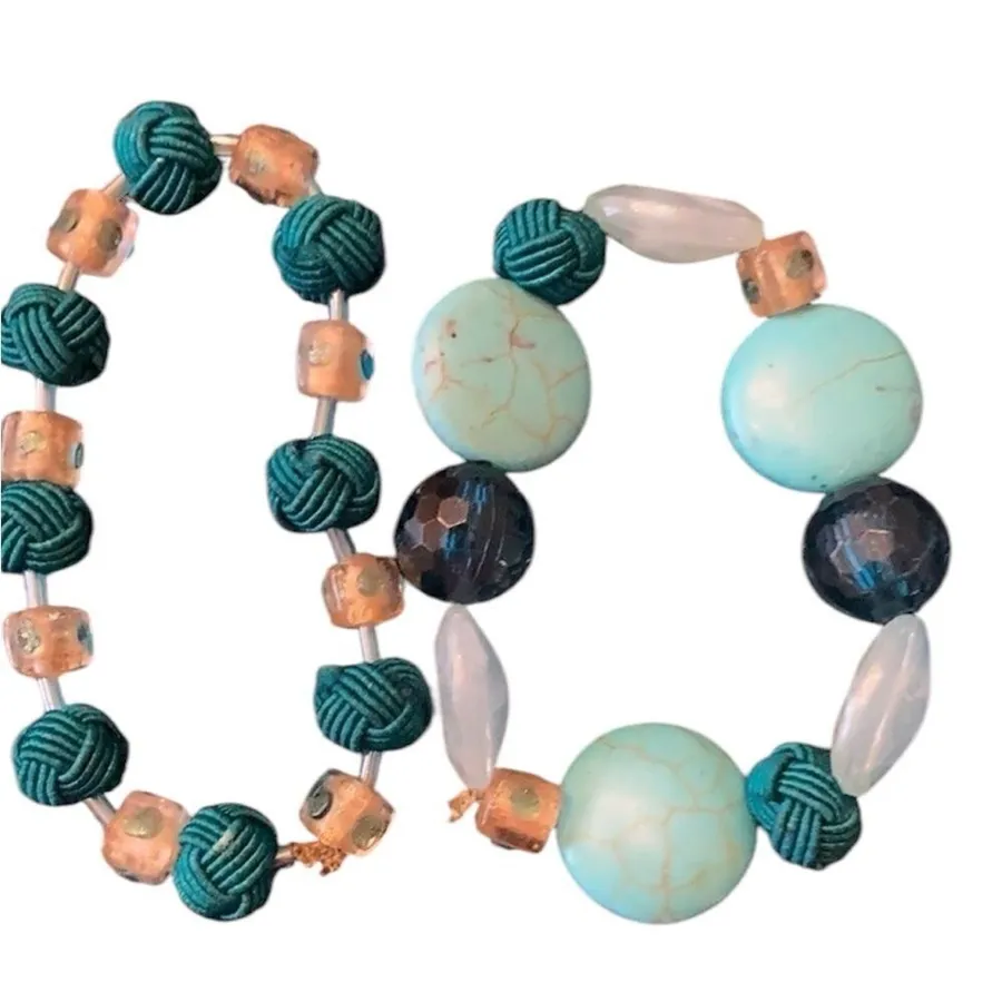 NWT Angelas Designs two boho handmade Turquoise beaded stretchy bracelets Blue
