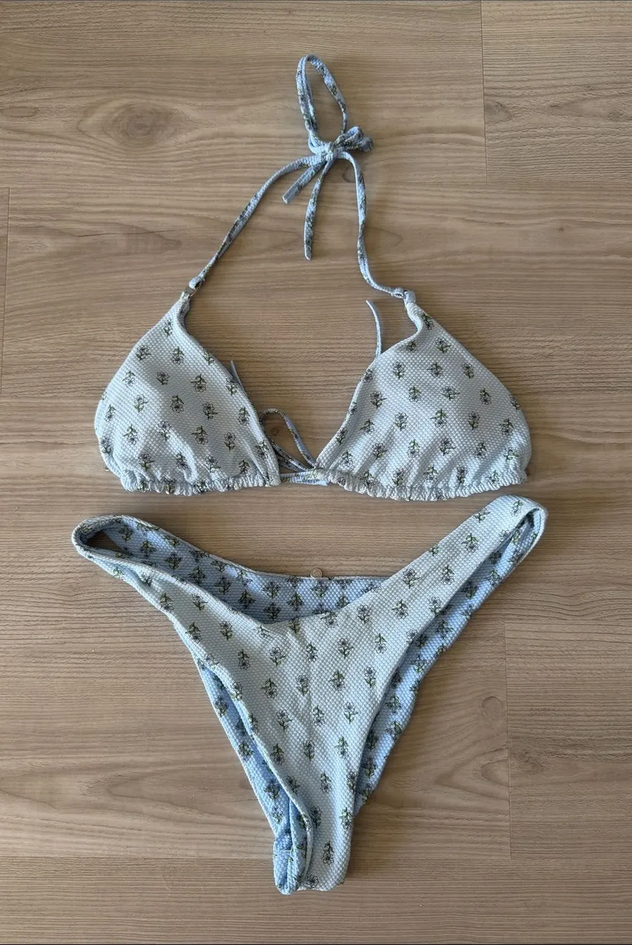 Rhythm. Pale Blue Floral Triangle Bikini Set Size L