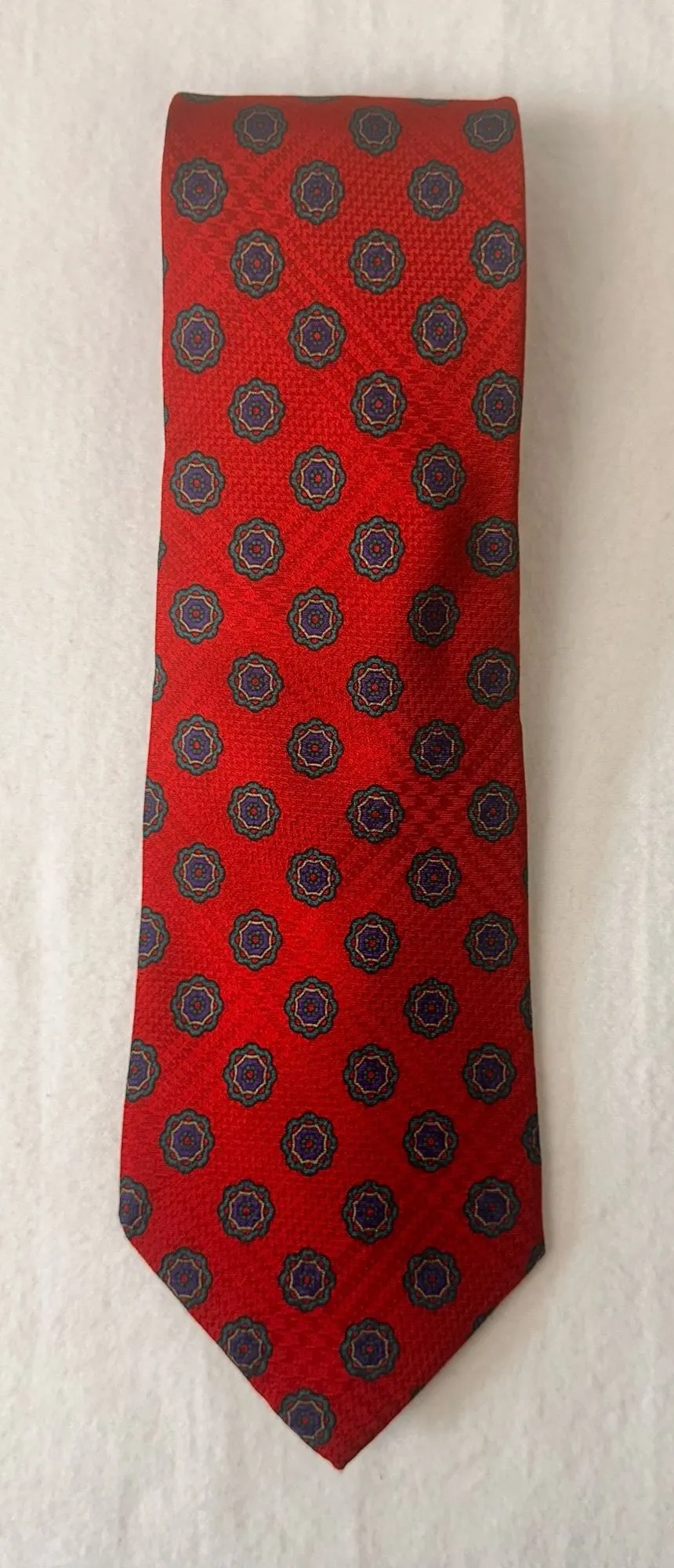 Vintage Tom James Men's Tie Silk Burgundy Geometrics Necktie Office Red