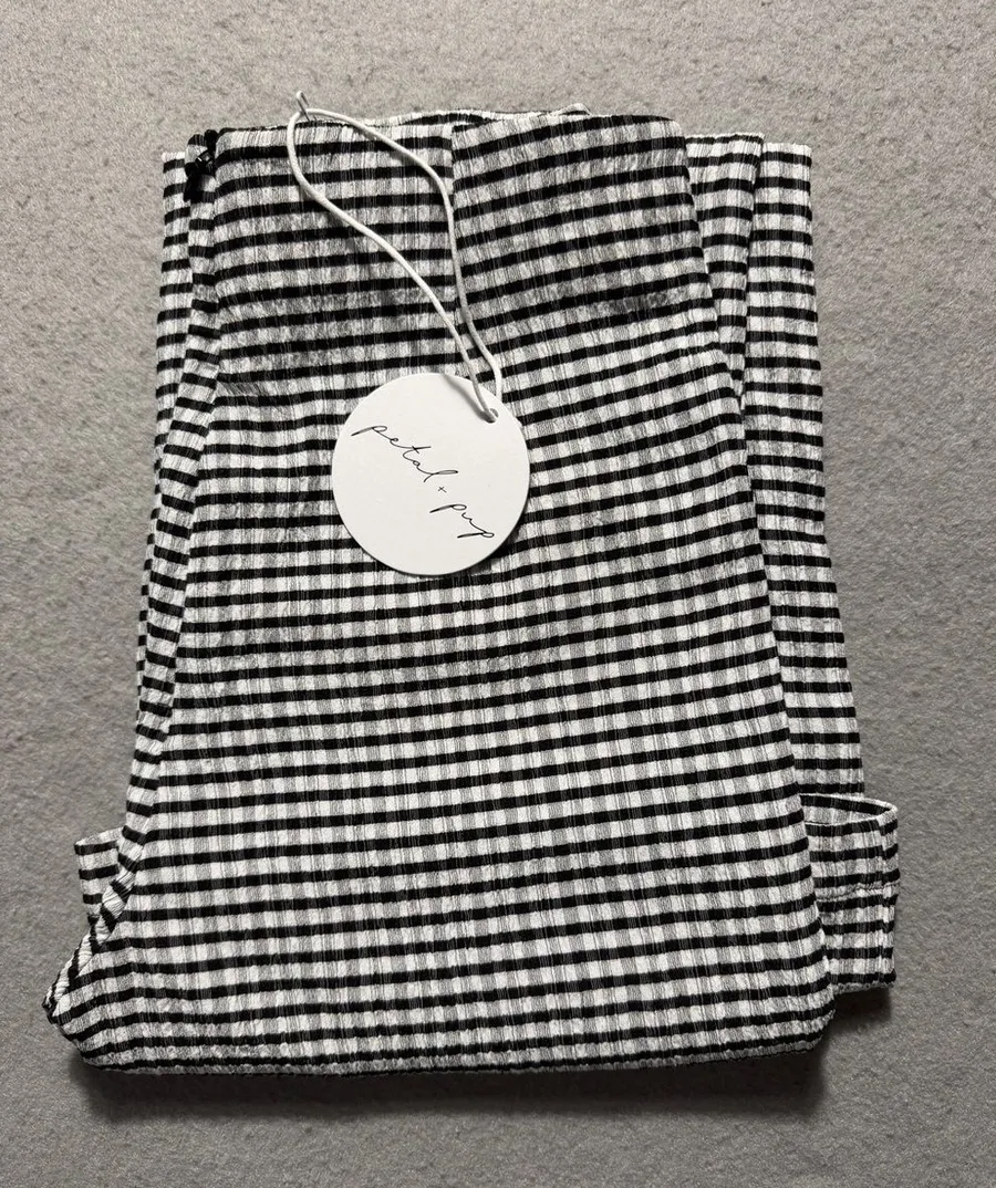 Petal & Pup Women’s Size 2 Black White Gingham Pleated Wide Leg Pants NWT