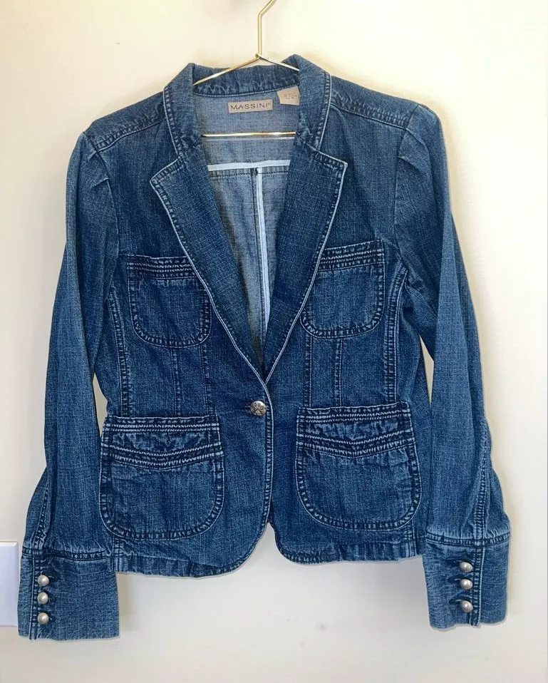 Y2K Massini Denim Blazer Jacket Fitted Jean Jacket Size M