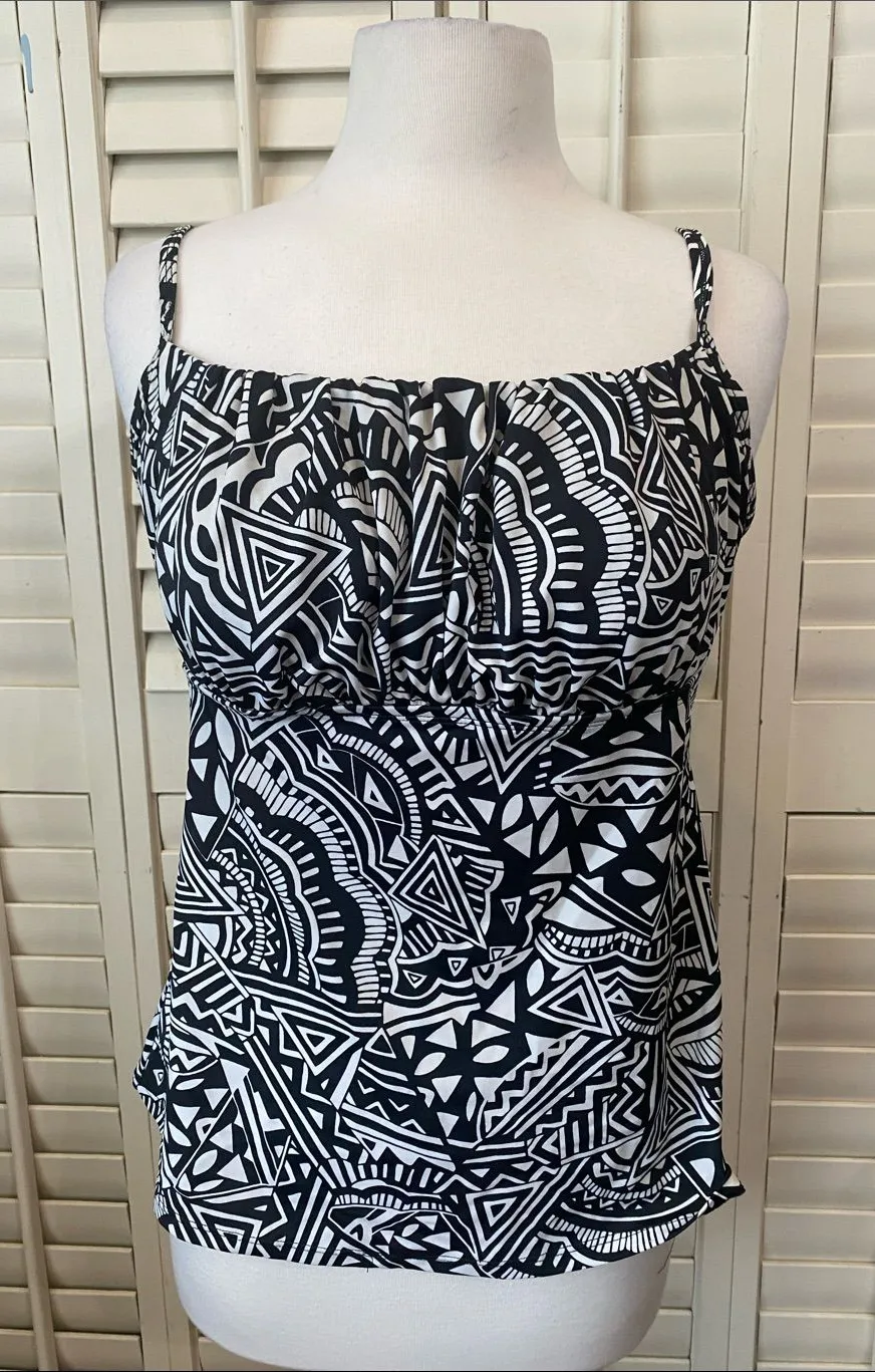 Black & White Tribal Print Tankini Top Size L