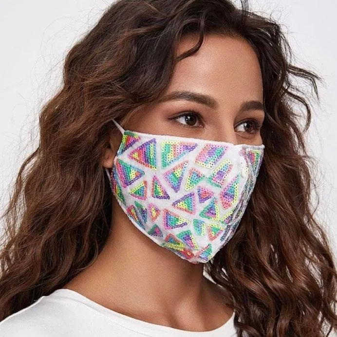 NEW Adult pastel Pink Sequins Fashion Face Mask Blue
