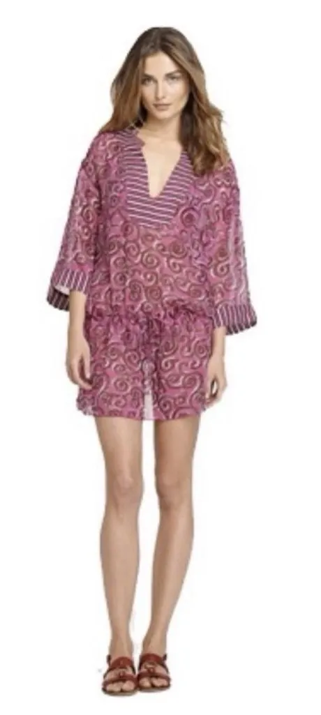 Tory Burch Sapello Silk Magenta Paisley Floral Coverup Tunic Top