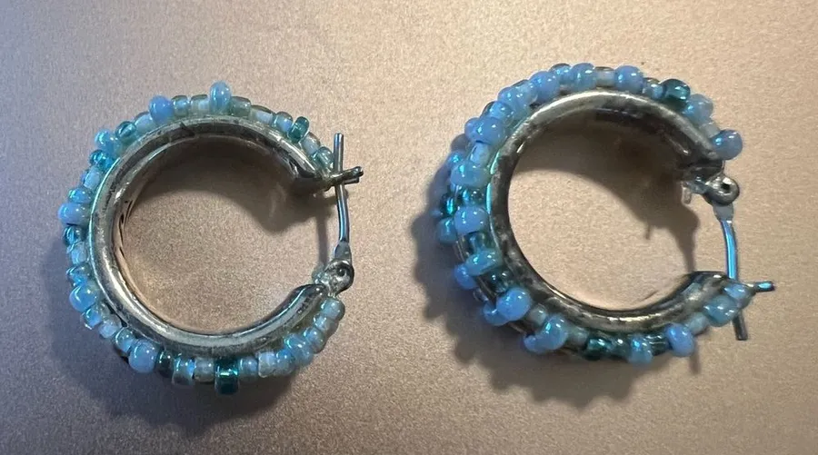 Liz Claiborne Silver and Blue Textured Earrings