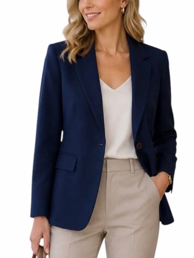 Pendleton Vintage Virgin Wool Blazer Size 12 Single Button Lined Solid Blue 90s