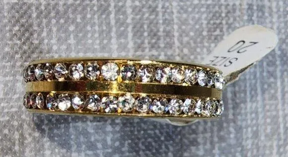 Gold Color Stainless Steele Ring Size 20 Euro Clear Rhinestone Infinity Band