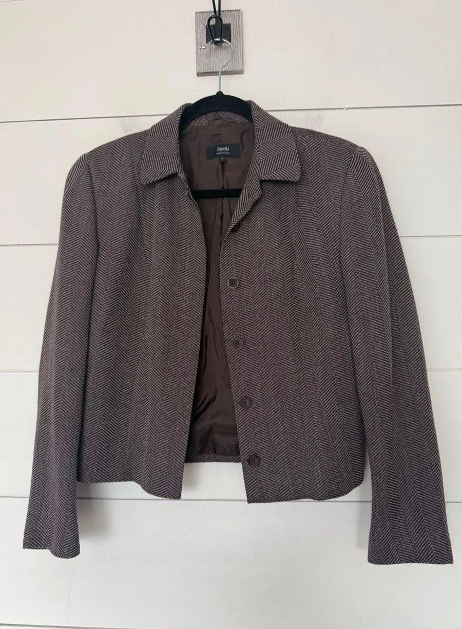 Zanella Women’s 6 Brown White Blazer Jacket Career Office Core Wool