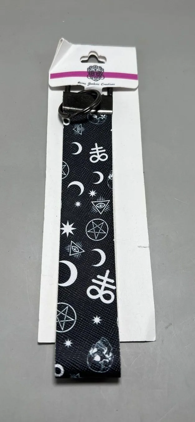 Reina Jenkins Creations Black Wristlet Key Fob Keychain Moon Star Goth Occult