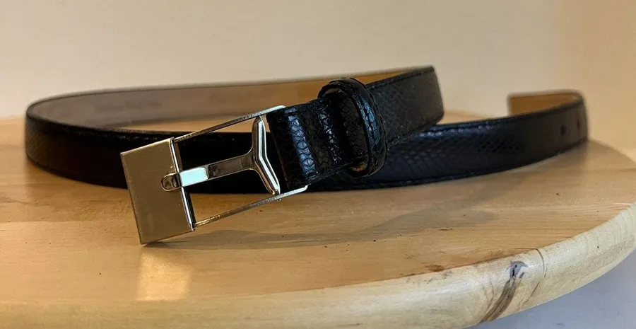 DKNY USA Made Black Genuine Leather Silver Buckle Belt Italian Calfskin Size XL